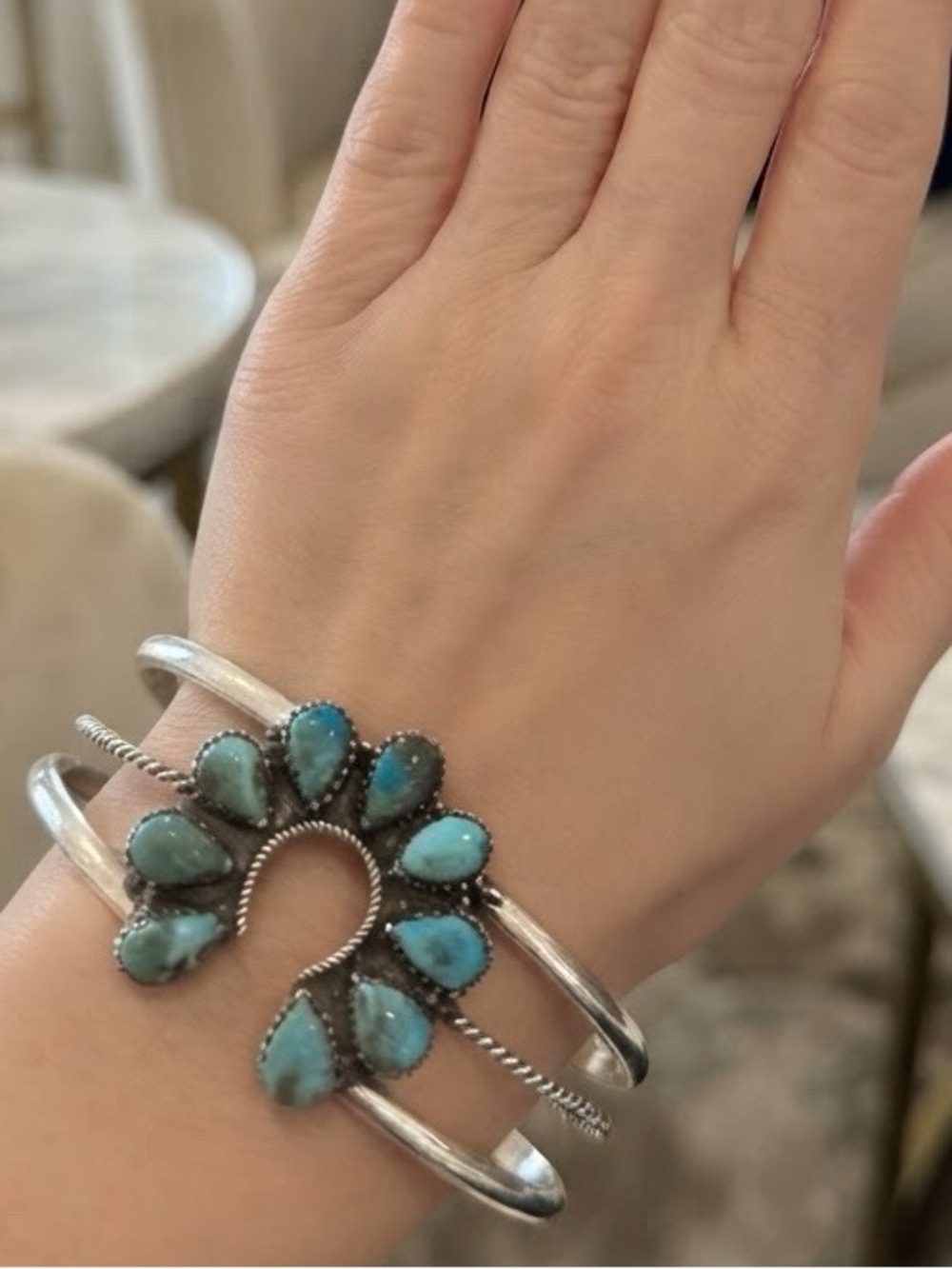 Genuine Turquoise Cluster Cuff Bracelet - Women's sterling Silver Jewelry